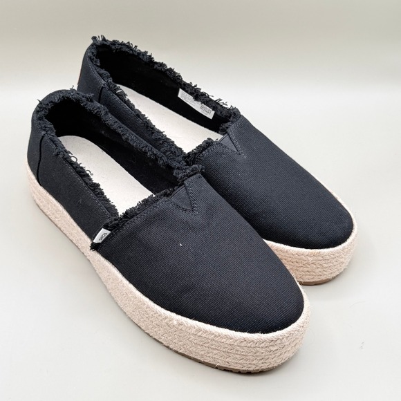 TOMS Alpargata Mallow Black Canvas Frayed Platform Espadrille 10019795 Womens 9 - Picture 2 of 6
